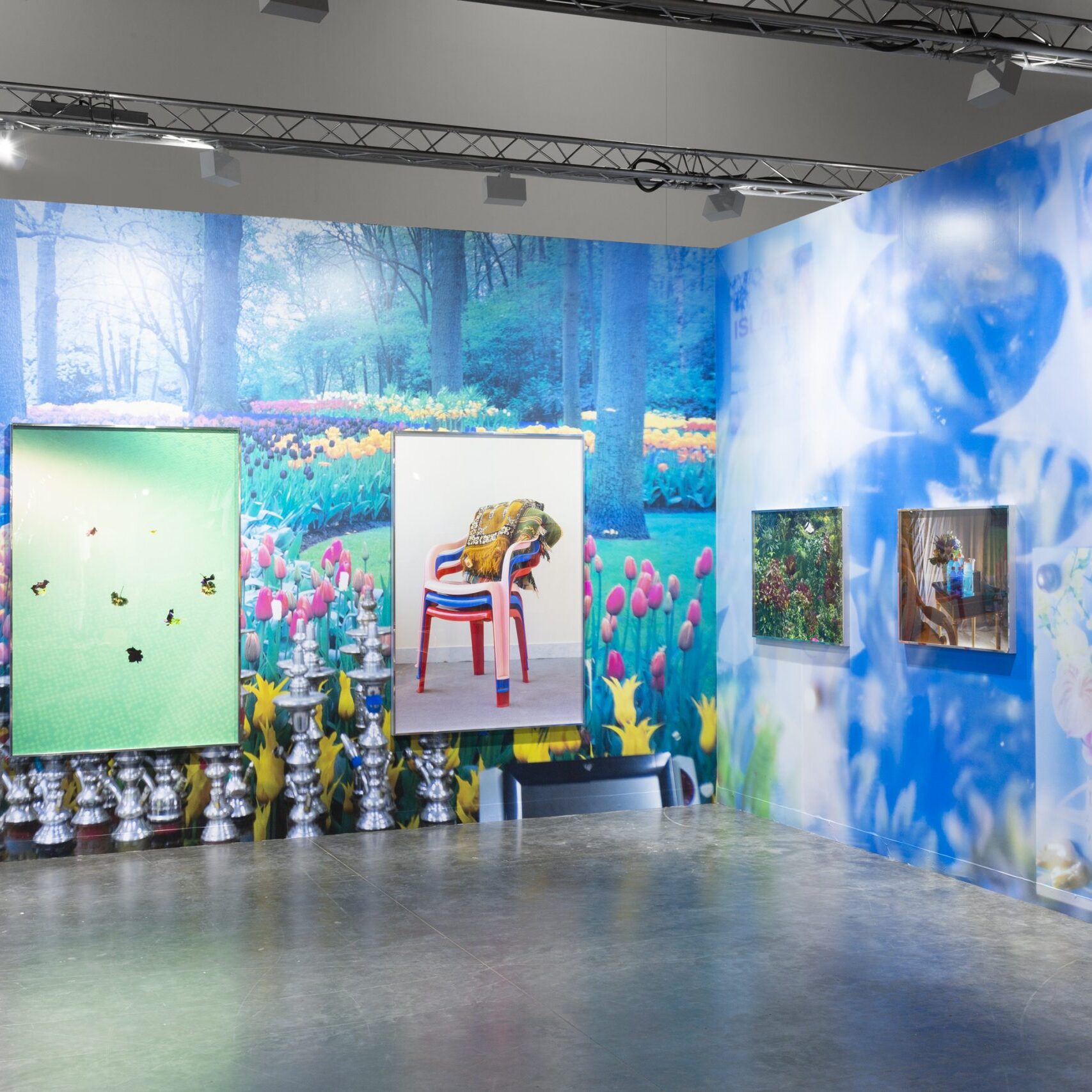 arah Al Qasimi: Plant Market/Stray Flowers in Swimming Pool/Still Life with Sample Text and Piña Coladas