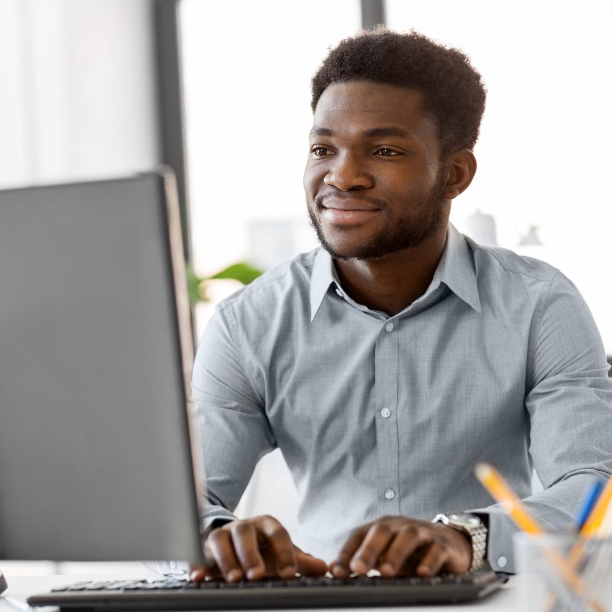 man on a computer